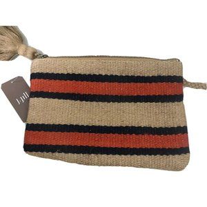 New J Jill One Size Jute Clutch Purse Orange Blue Wristlet Women Zipper Close